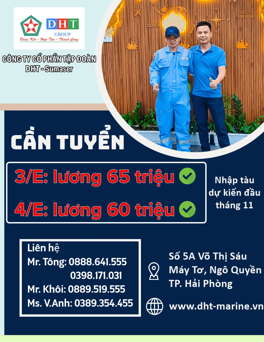 Tuyển gấp 3/E, 4/E đi tàu 6v nhập tàu đầu tháng 11