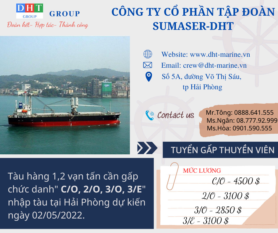 Tàu hàng 1,2 vạn tấn cần gấp các chức danh 