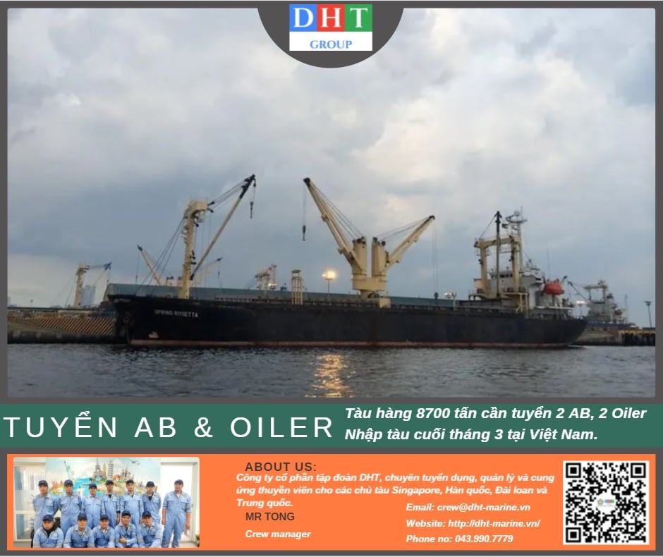 Cần 2 AB và 2 Oiler cho tàu 8700 tấn